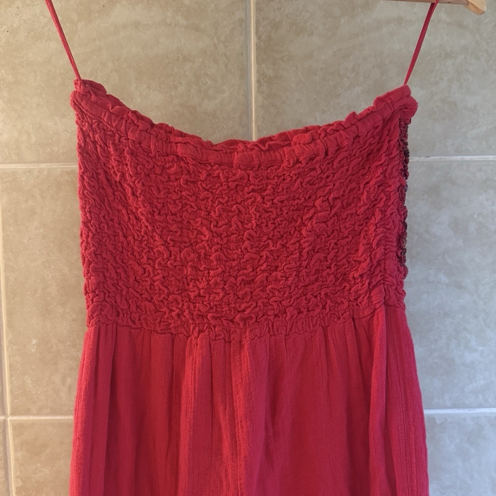 Free People Karan Strapless Smocked Floral Red Jumpsuit Size XS Boho Festival - Picture 12 of 15